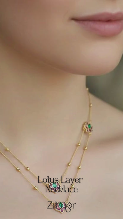 KY1011842 - Antique AD Stone &Lotus Layer Necklace with Earrings Combo