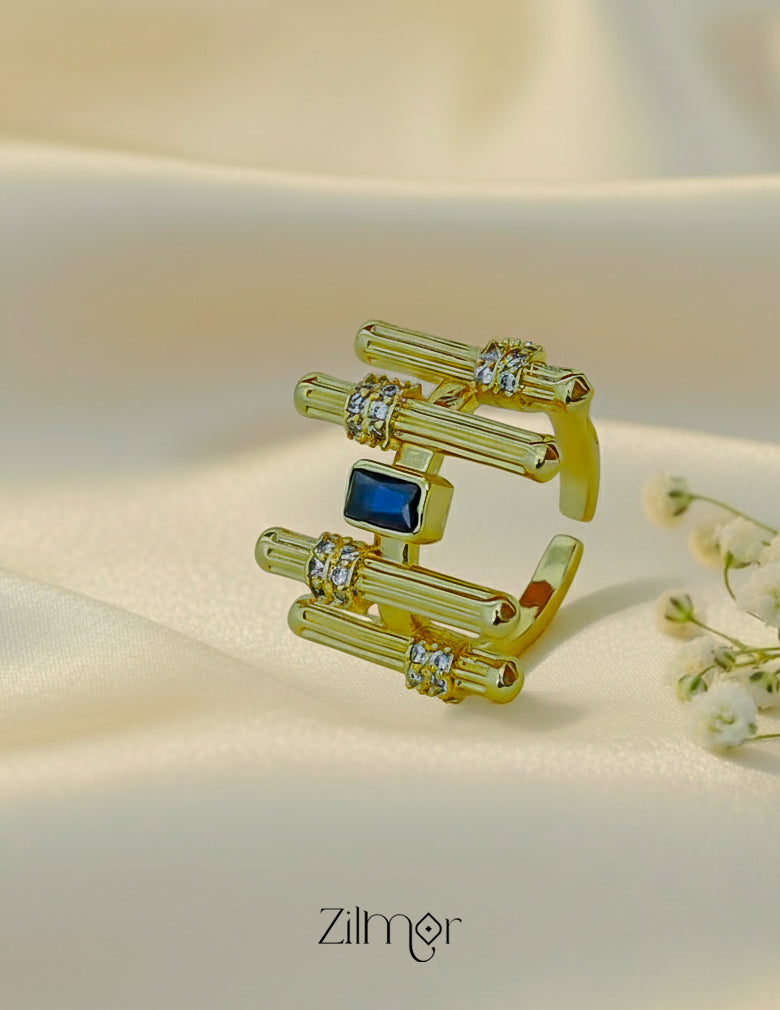 Sapphire stone stack ring adjustable anti-tarnish stainless steel gold finish for women