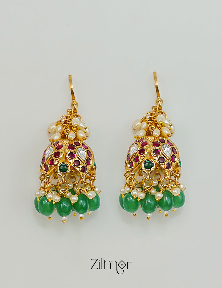 Traditional kemp stone pearl hoop jhumka danglers ethnic earrings