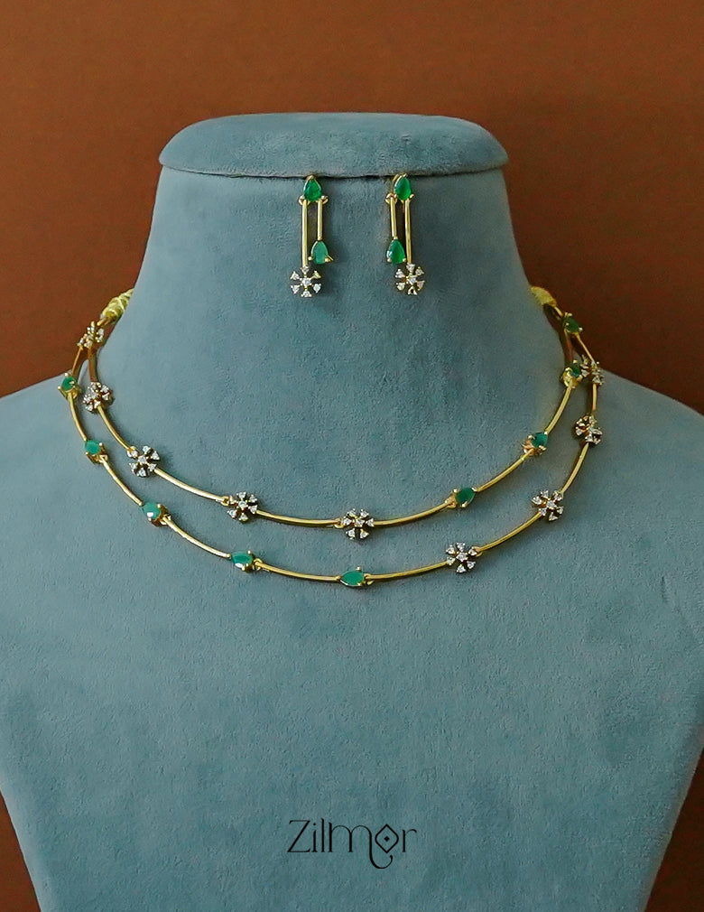 Contemporary AD stone necklace and earring set color options for women