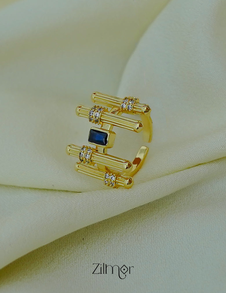 Elegant sapphire stone adjustable stack ring stainless steel with gold finish