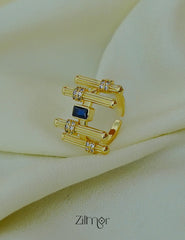 Elegant sapphire stone adjustable stack ring stainless steel with gold finish