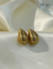 Trendy minimal striped teardrop Korean style stud earrings with anti-tarnish coating for women
