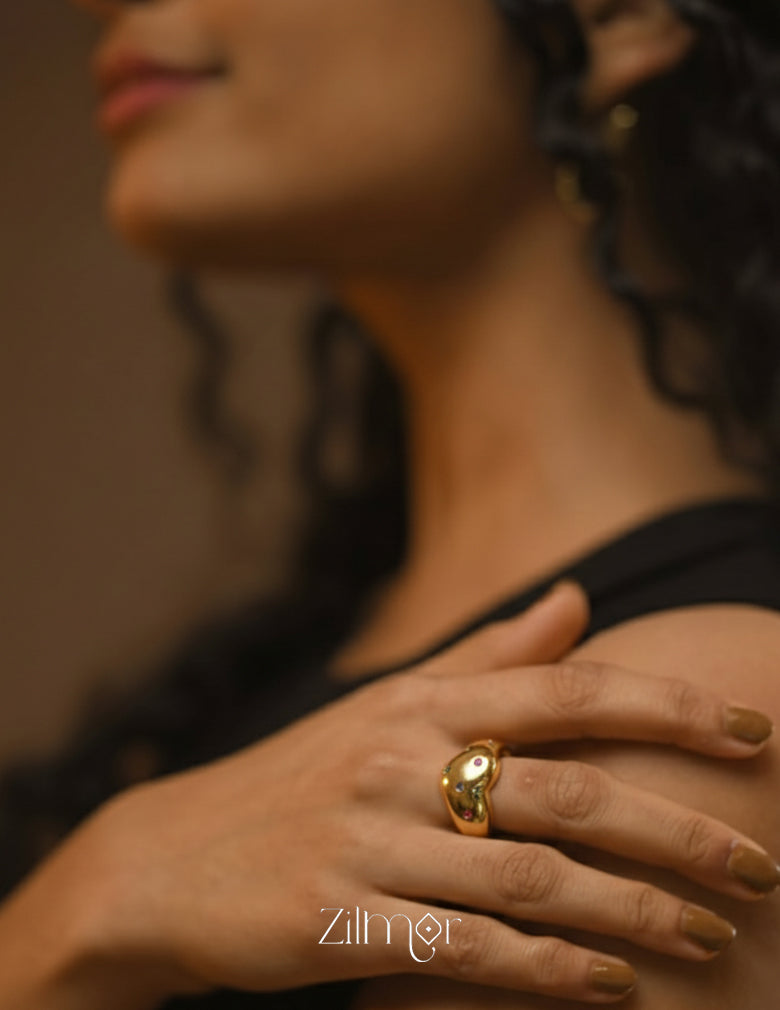 Stylish Gold Plated Heart Multi-Stone Ring – Modern Adjustable Design