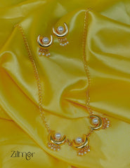 Chic Pearl and Half Moon Pendant Necklace Earrings Set ZA1012015