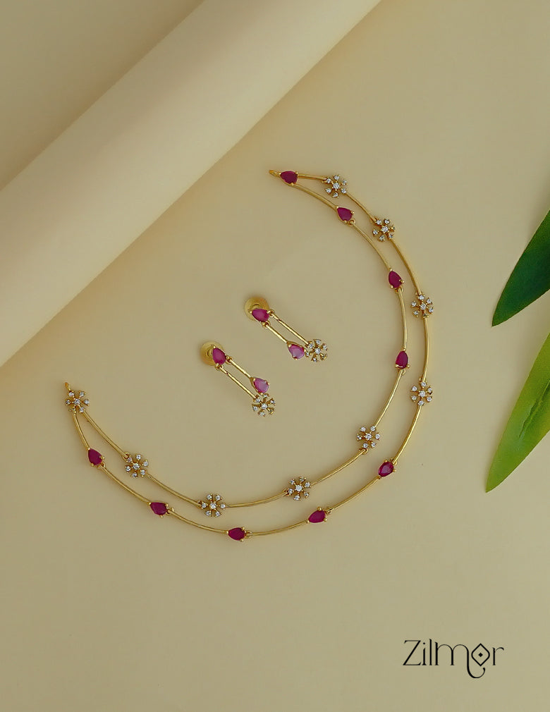 Elegant AD stone design necklace with earrings set various colors