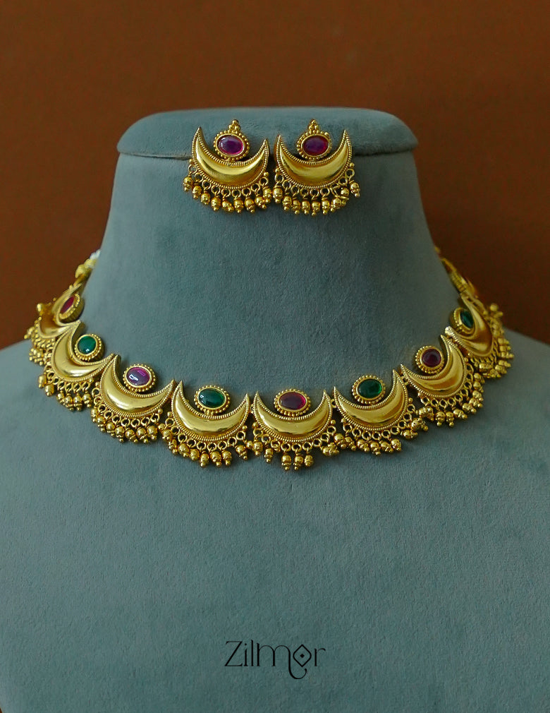 Elegant half moon antique design necklace with earrings set for women