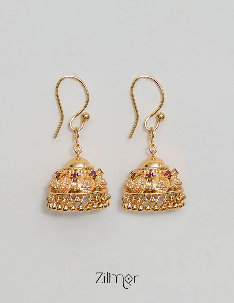 Traditional Lakshmi Gold Plated Hook Jhumkas