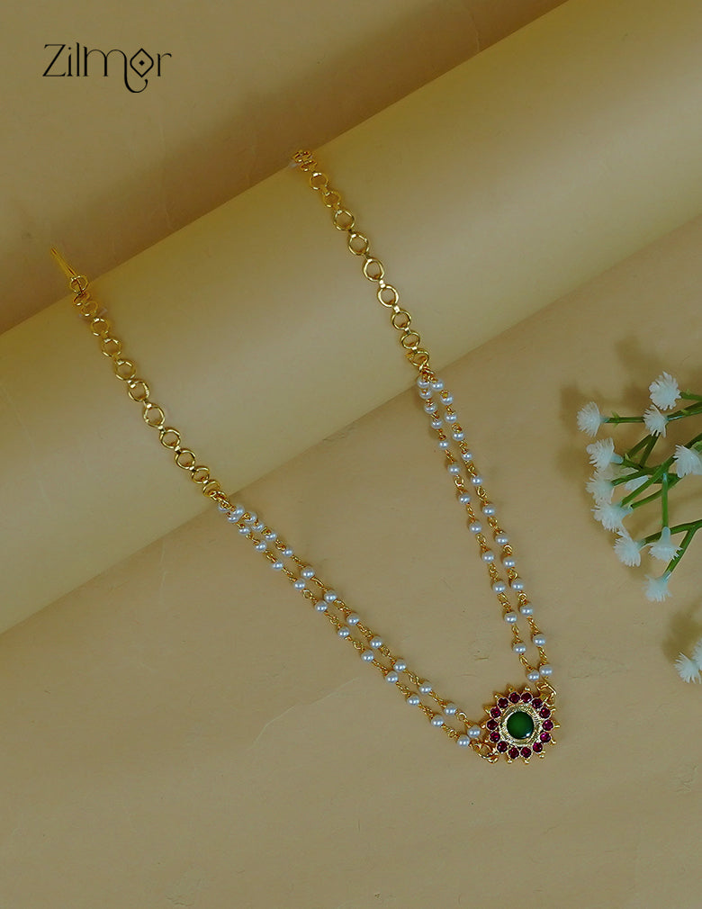 Traditional pearl and palakka flower pendant necklace
