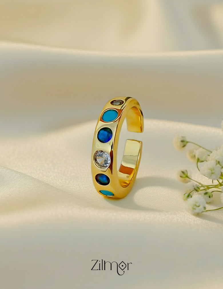 Treasure collection gemstone ring adjustable anti-tarnish stainless steel gold finish for women