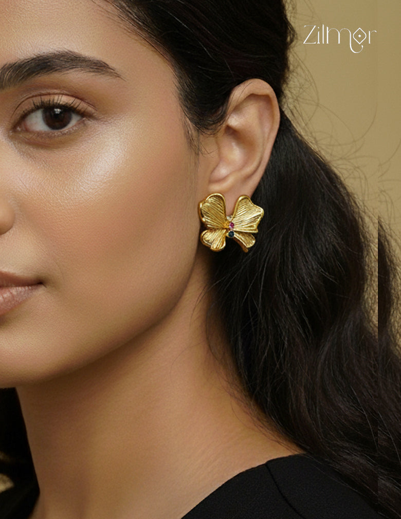 Contemporary style golden butterfly stud earrings with anti-tarnish coating, delicate fashion jewelry for women