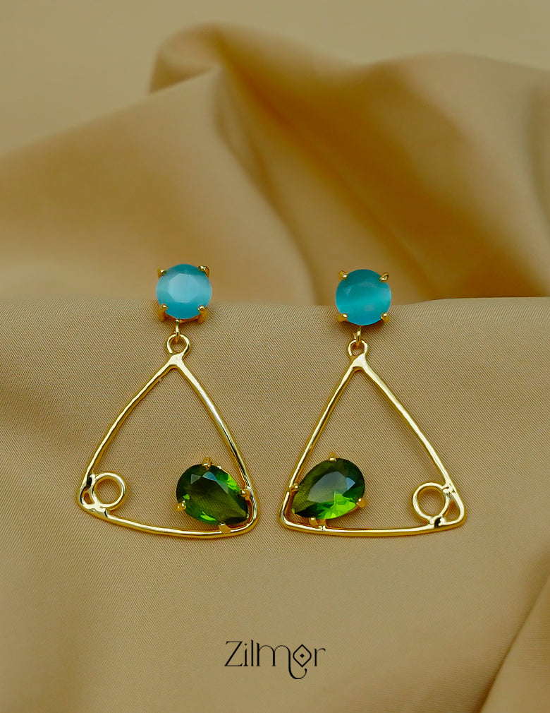 Minimal triangle drop earrings multi colour gemstone design
