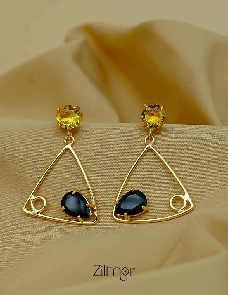 Geometric minimal triangle earrings with multi colour stone drops