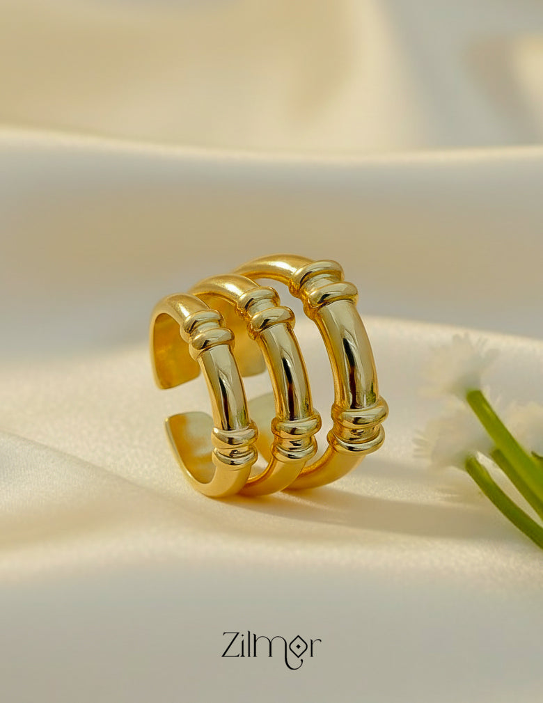 Triple Layer Stack Ring – Adjustable 18K Gold Plated Jewelry