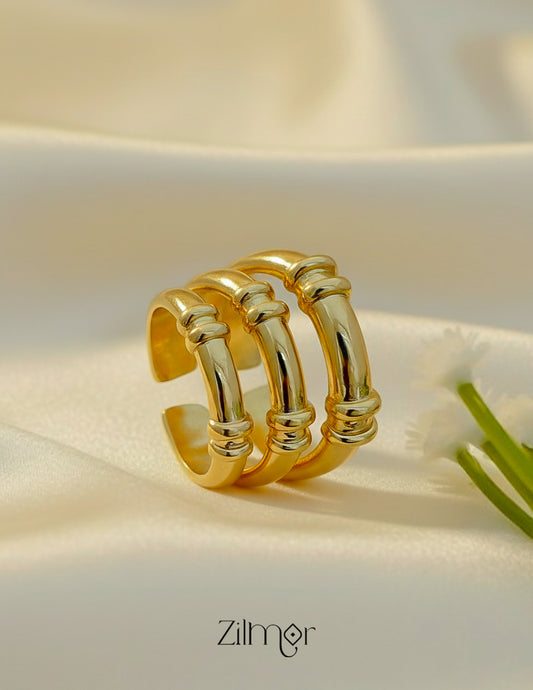 Triple Layer Stack Ring – Adjustable 18K Gold Plated Jewelry