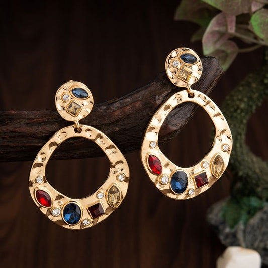 Gold Plated Geometric Shaped Stone Studded Earrings - PT100252