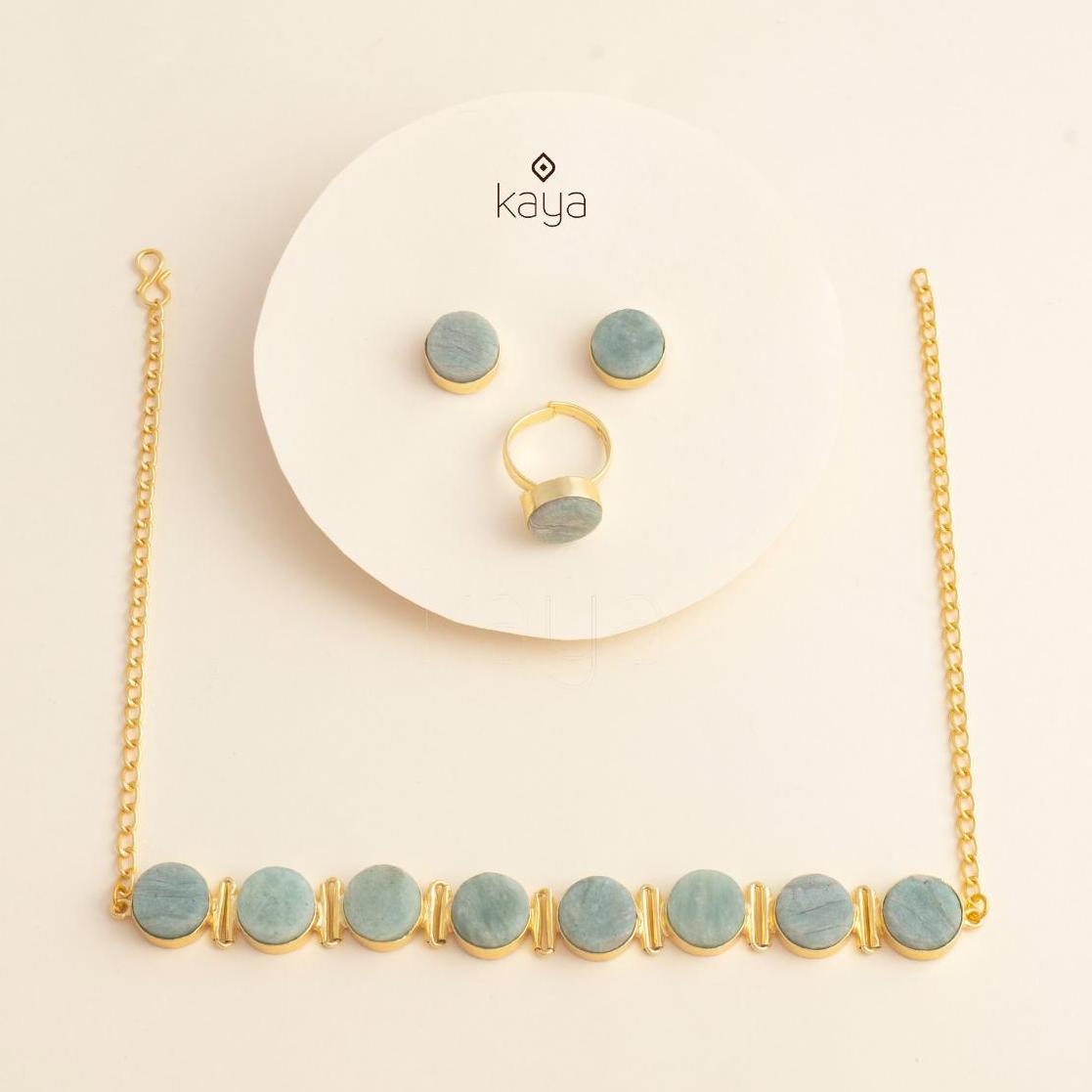 Liba - Multi Colour Natural Stone Necklace Earrings Set (color option)