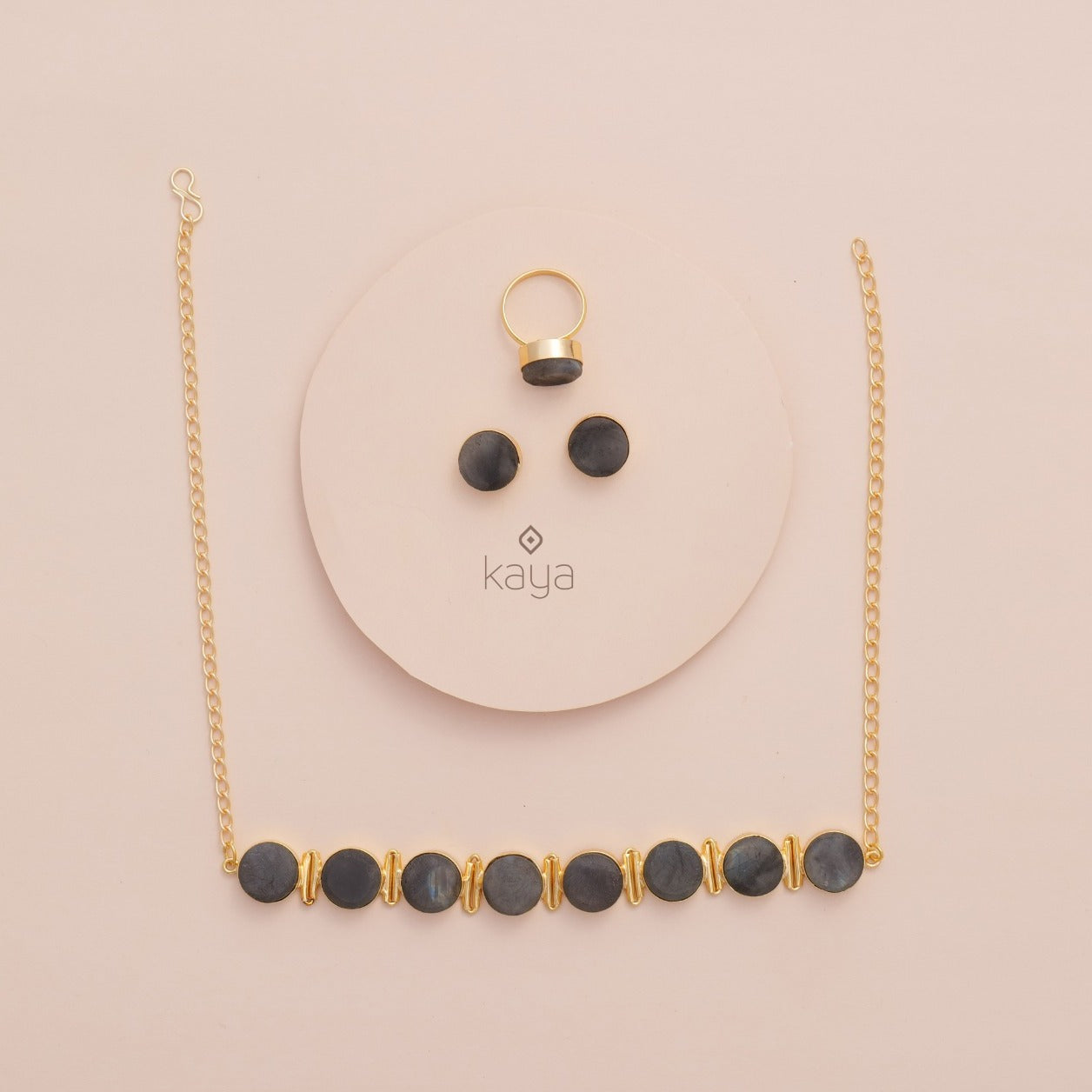 Liba - Multi Colour Natural Stone Necklace Earrings Set (color option)